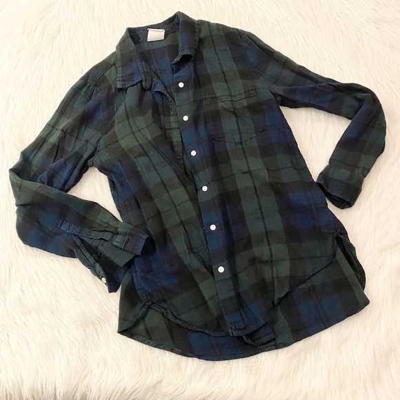 GAP Tops - Gap The Easy Shirt Blue Green Plaid Button Down